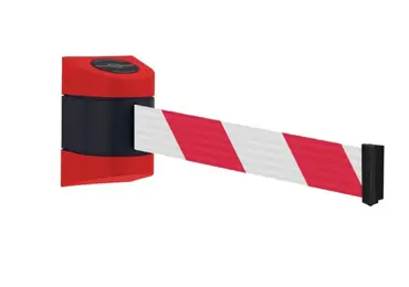 Wandkassette Tensabarrier, rot-schwarz – selbstaufwickelndes Band 4,6 | 7,7 | 9 m, rot-weiße Schraffur